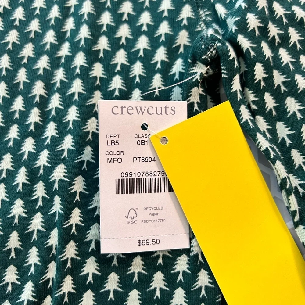NWT J Crew Crewcuts Green and White Tree-Print Kids Pajama Set.  Size 10